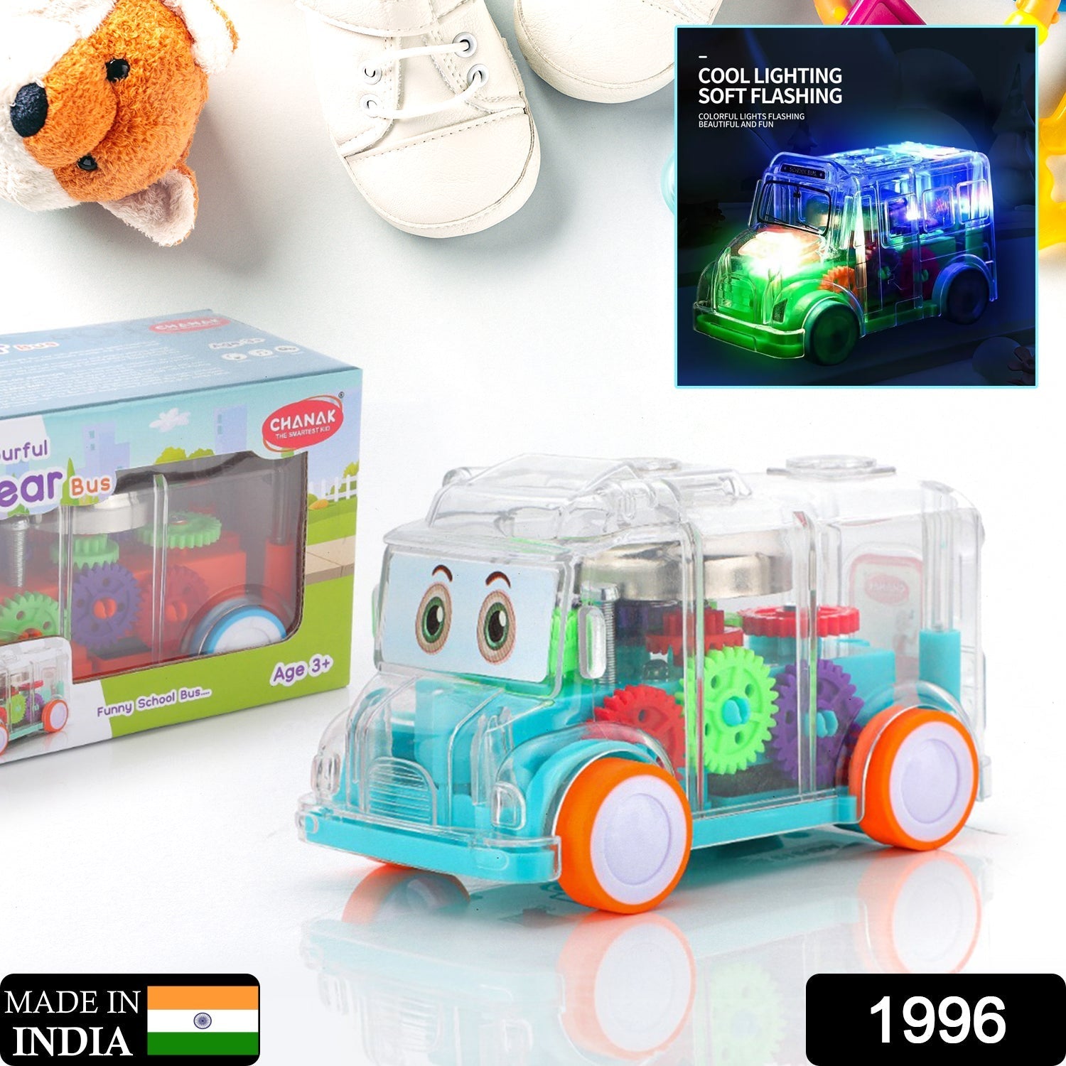 Musical school bus toy with transparent design. Musical school bus toy with transparent design.